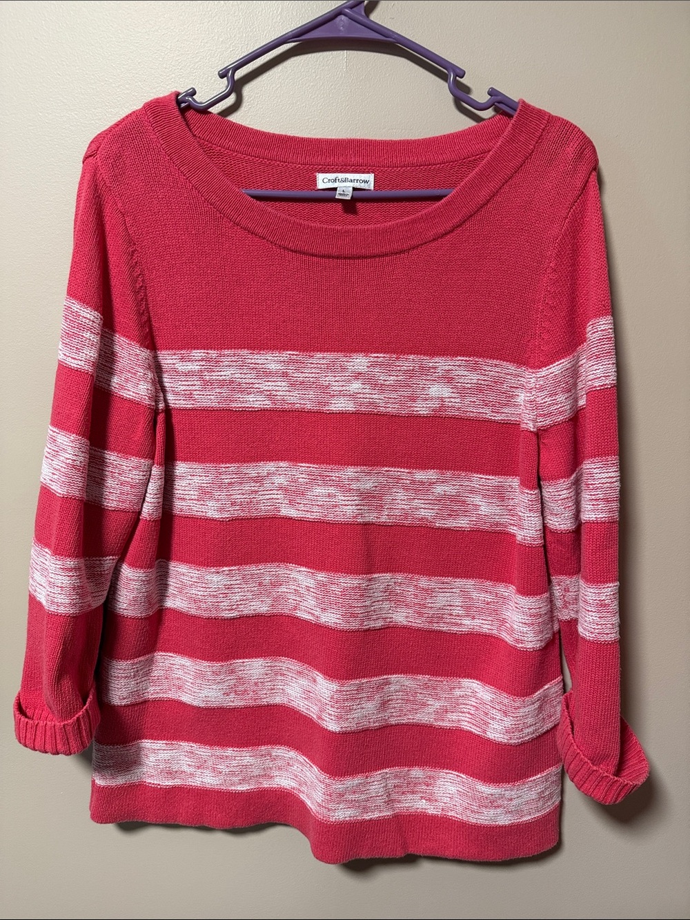 croft & barrow Pink and White Striped Knit Top